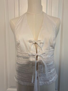 INC, White Tie-Front Halter Top with Ribbon Detail